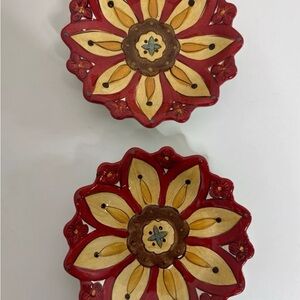 Pier 1 Imports Carynthum Floral Red and Yellow dessert Plates